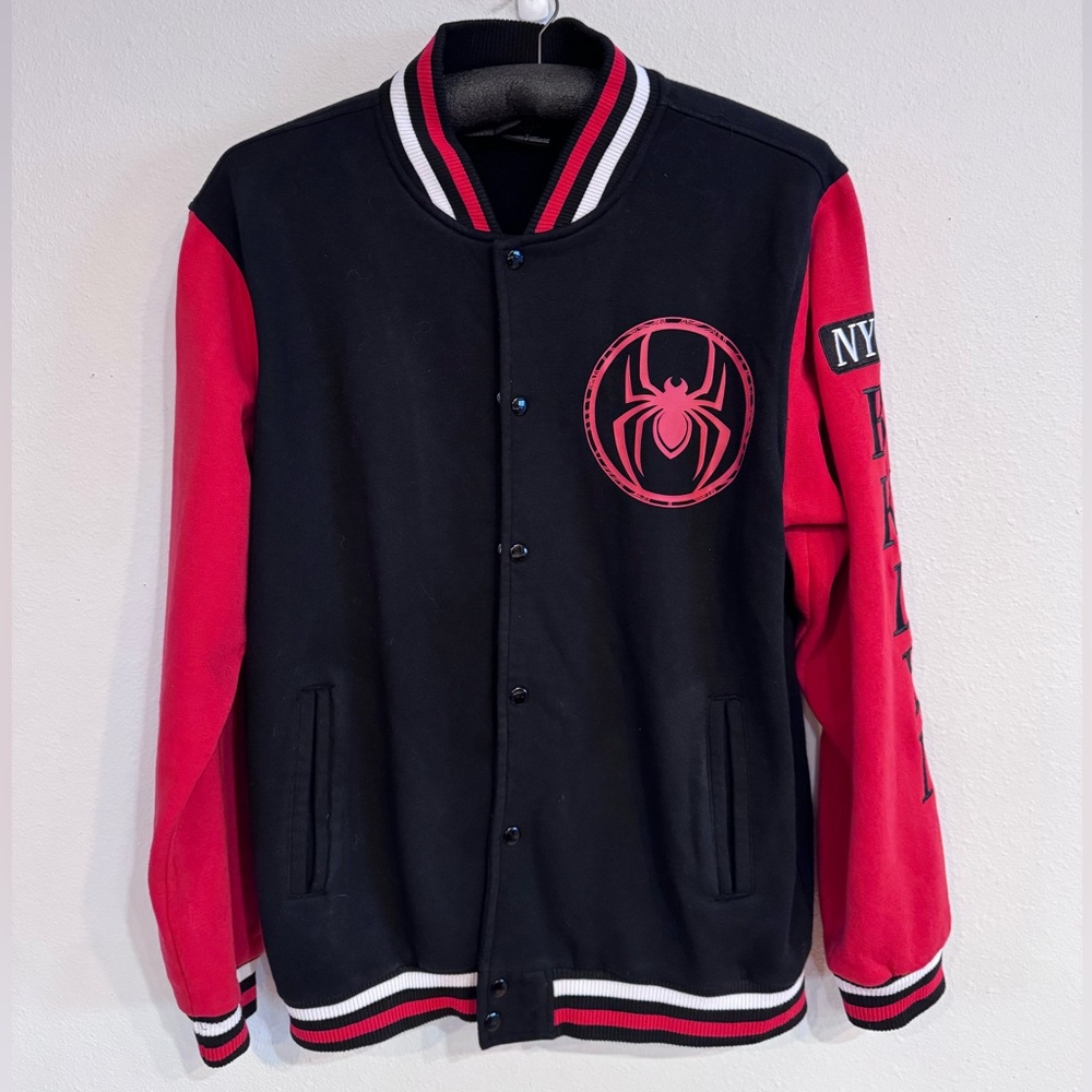 Marvel Black and Red Spiderman Logo Varsity Jacket Men’s Collectable Medium
